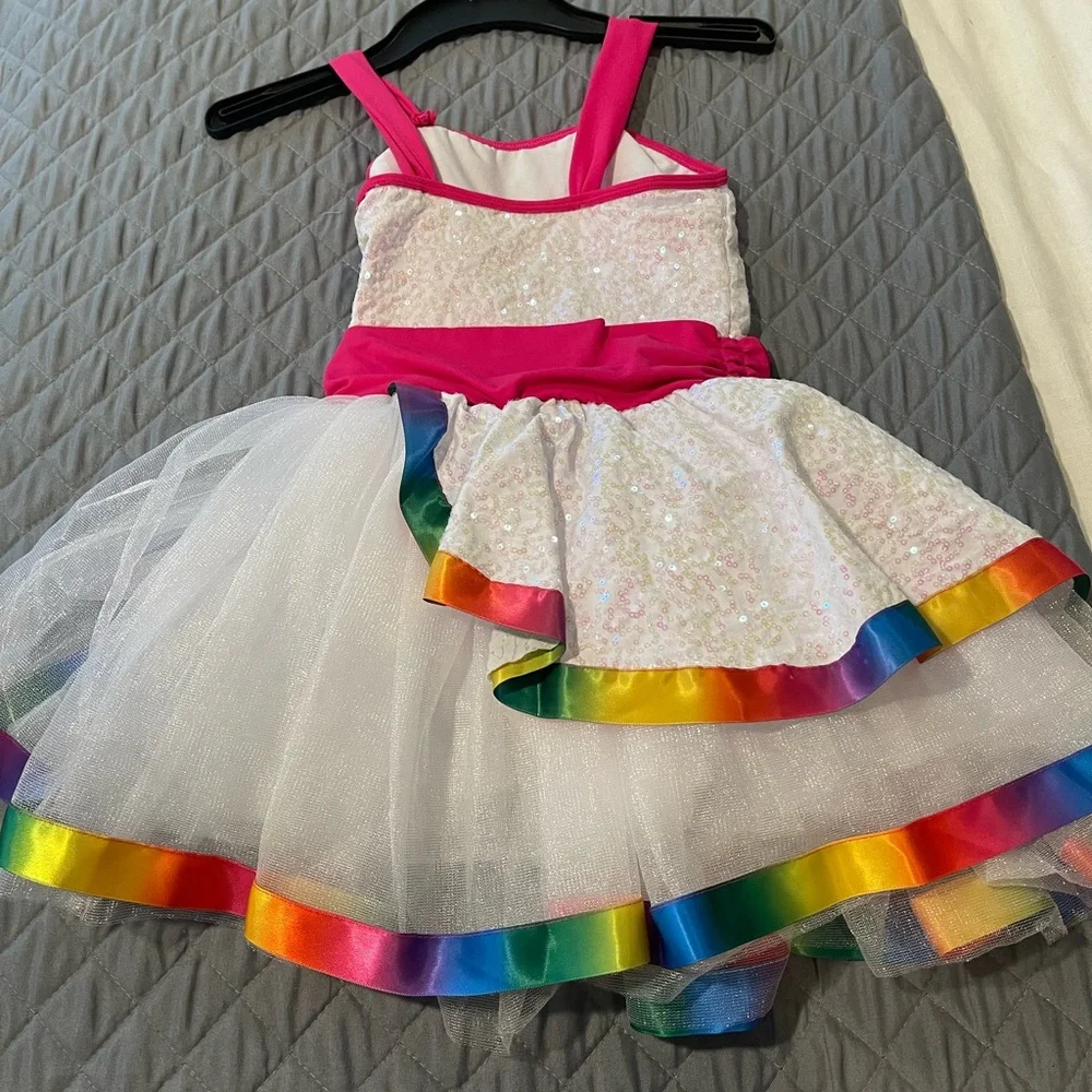 Revolution Pink and White/Rainbow Kids Dance Costume